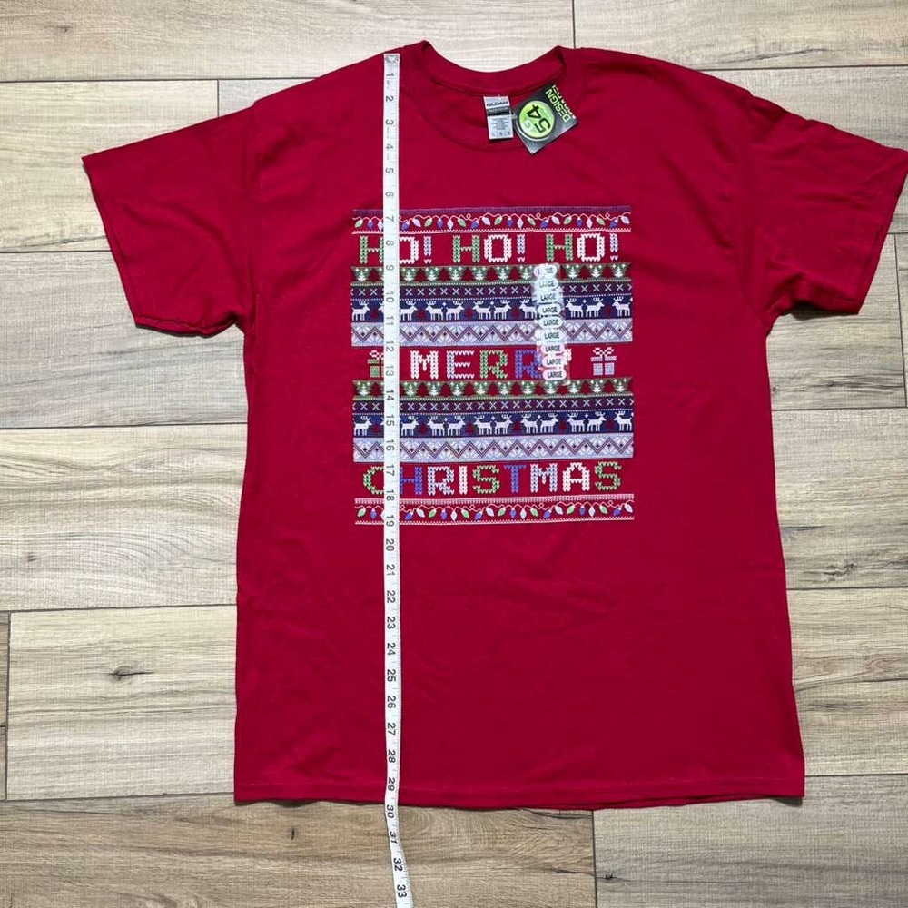 Gildan Mens Ugly Christmas Sweater Graphic Short Sleeve Shirt‎ Size Large Red - Picture 3 of 8
